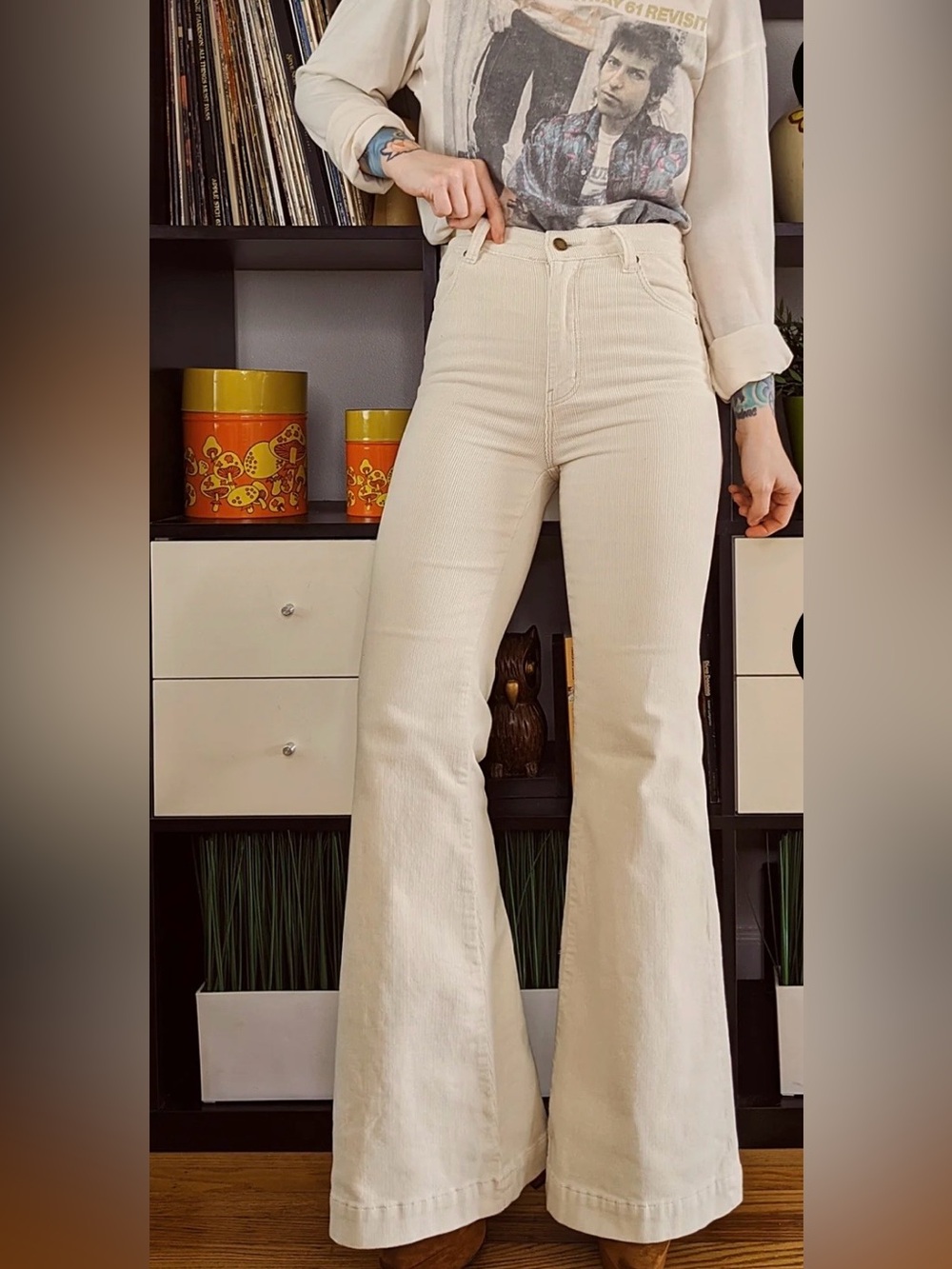 ROLLA'S Cream High-Rise Flared Wide Leg Jeans